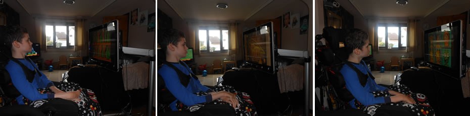 Lewis having a go on his brand new eye gaze communication system for home.